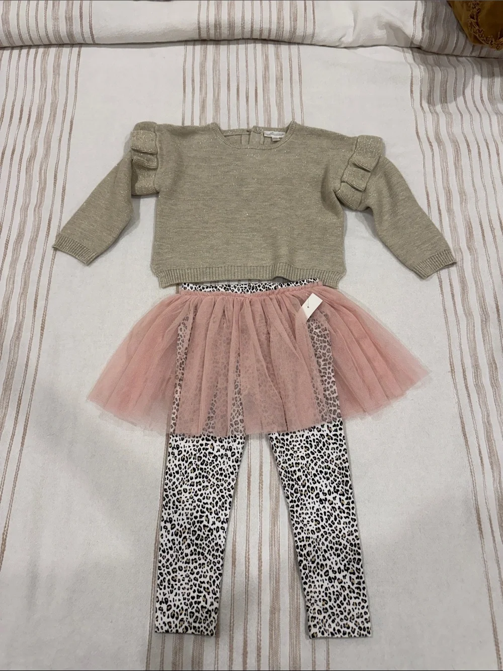 Kids Sparkle Sweater & Pink Tulle Skirt Legging Set